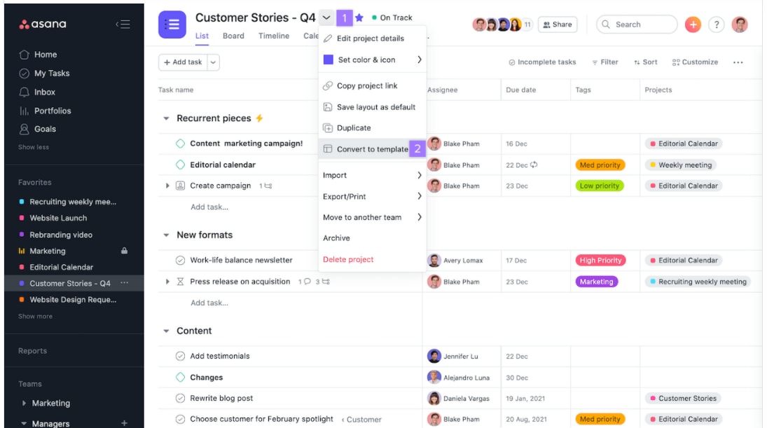 Asana Automations - Convert to Template